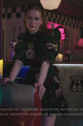 Cheryl's green floral ruffle mini dress on Riverdale