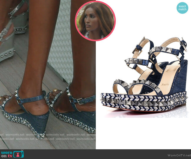 Lame Lux Pyraclou 110 Wedge Sandals 36 Denim by Christian Louboutin worn by Chanel Ayan (Chanel Ayan) on The Real Housewives of Dubai