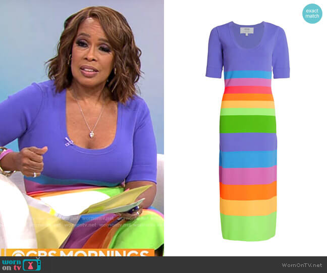 Christopher John Rogers Striped Colorblock Midi-Dress worn by Gayle King on CBS Mornings