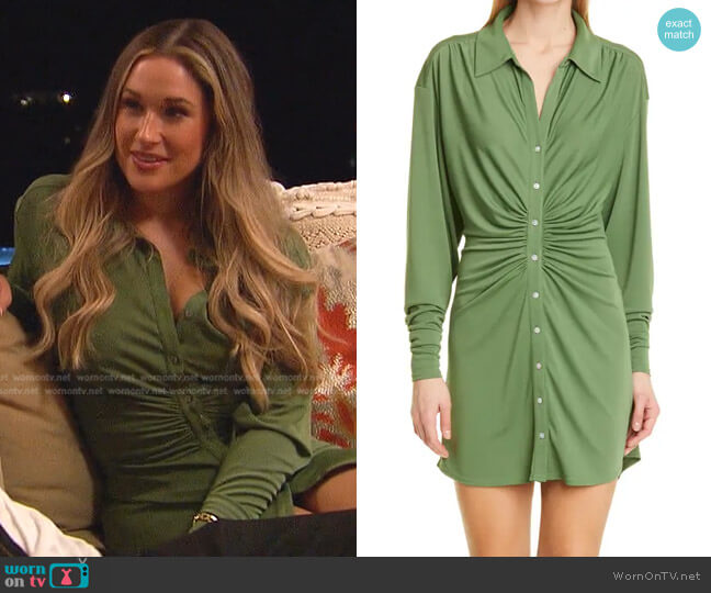 Cinq a Sept Arden Ruched Long Sleeve Shirtdress worn by Rachel Recchia on The Bachelorette