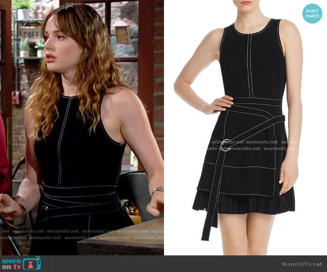 Cinq a Sept Carver Belted Contrast-Stitch Mini Dress worn by Tessa Porter (Cait Fairbanks) on The Young and the Restless