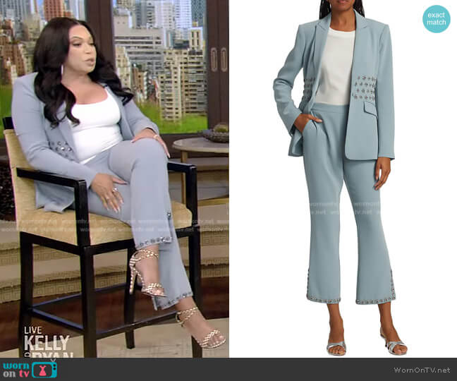 Cinq a Sept Loisa Embellished Blazer and Slit-Cuff Pants worn by Tisha Campbell on Live with Kelly and Ryan