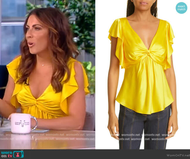 Pem Silk Flutter-Sleeve Blouse by Cinq a Sept worn by Alyssa Farah Griffin on The View