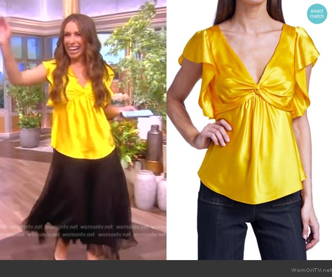 Pem Silk Flutter-Sleeve Blouse by Cinq a Sept worn by Alyssa Farah Griffin on The View