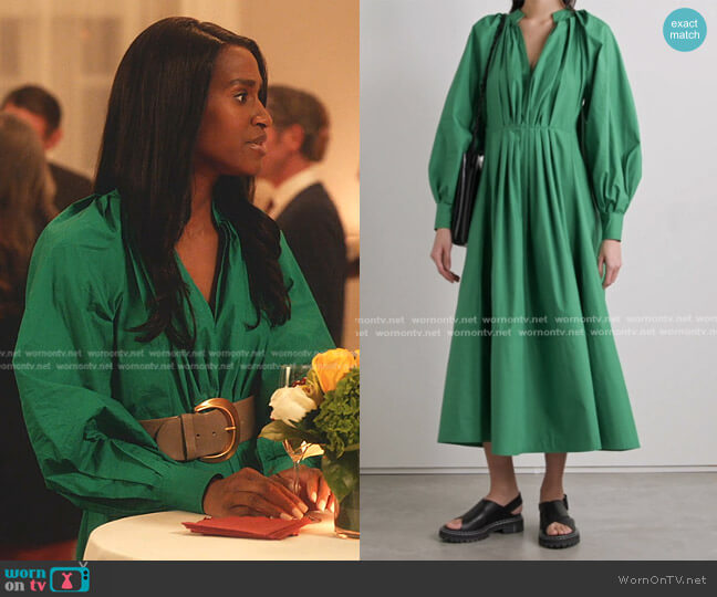 Co Pleated Balloon-Sleeve Dress worn by Jessie (Nneka Okafor) on Everythings Trash