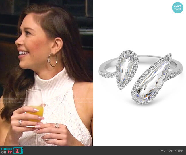 14K White Gold Offset Duo Semi Precious Pear White Topaz & Diamond Ring by Color Merchants worn by Gabriela Windey on The Bachelorette