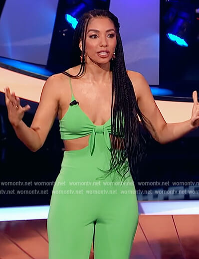 Corinne’s green cutout jumpsuit on Beat Shazam