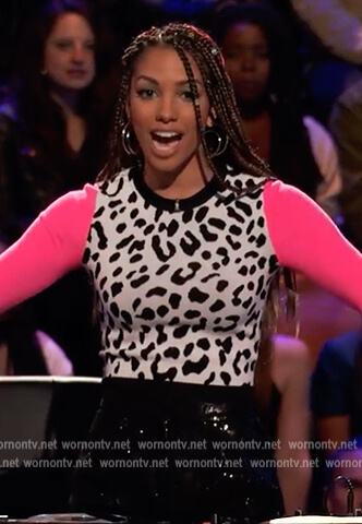 Corinne's leopard contrast sweater on Beat Shazam