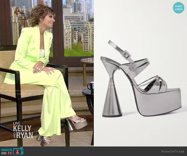 D'Accori Belle metallic glossed-leather platform sandals worn by Lisa Rinna on Live with Kelly and Mark