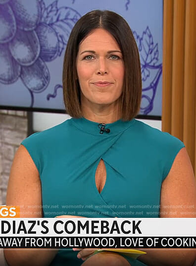 Dana Jacobson's teal green keyhole dress on CBS Mornings