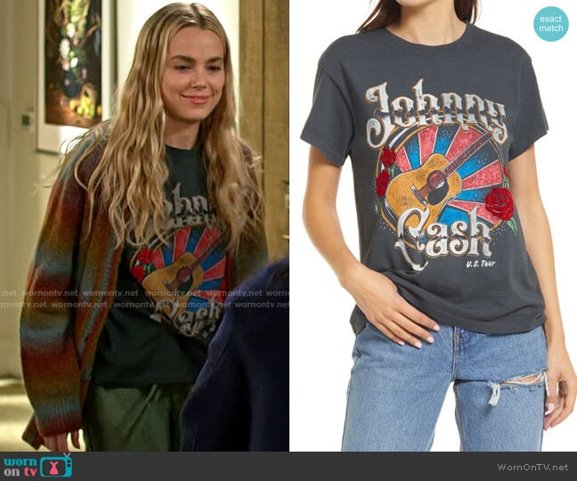 Daydreamer Johnny Cash Graphic Tee worn by Maggie (Rebecca Rittenhouse) on Maggie