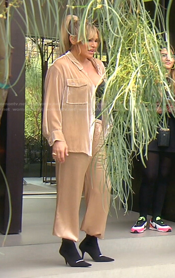 Diana’s beige velvet shirt and boots on The Real Housewives of Beverly Hills
