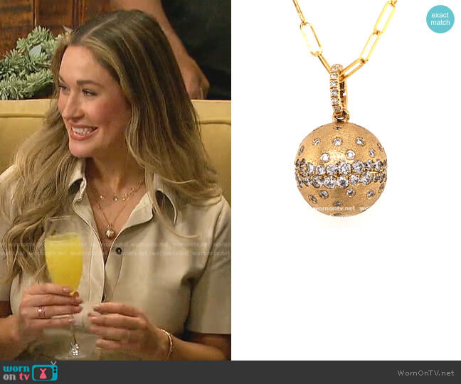 Dilamani Diamond Flush Set Ball Pendant Paperclip Chain worn by Rachel Recchia on The Bachelorette