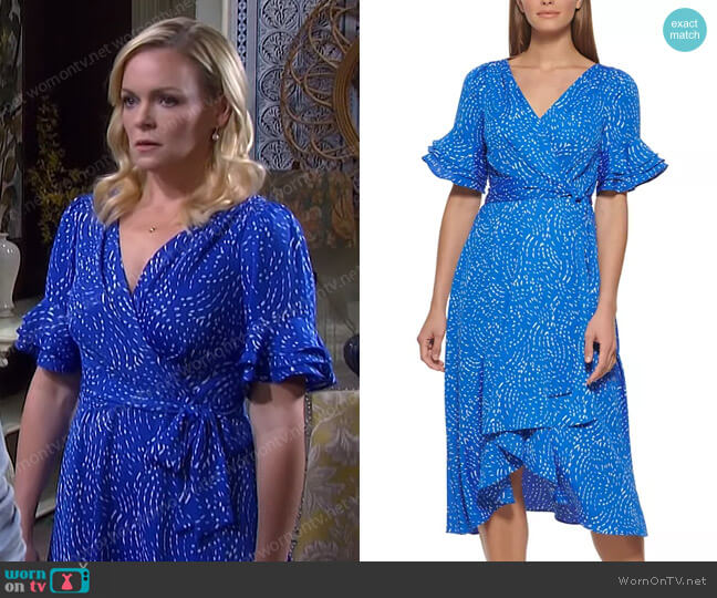 DKNY Ruffled Faux-Wrap Dress worn by Belle Brady (Martha Madison) on Days of our Lives