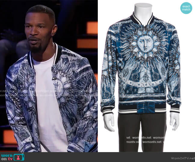 Printed Bomber Jacket by Dolce and Gabbana worn by Jamie Foxx on Beat Shazam