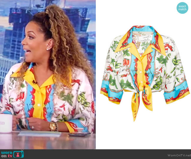 Capri Knotted Silk Twill Crop Shirt by Dolce & Gaggana worn by Sunny Hostin on The View