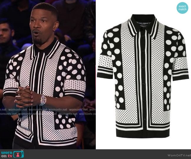 Polka Dots Pattern Polo Shirt by Dolce & Gabbana worn by Jamie Foxx on Beat Shazam