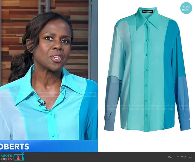 Colour Block Long-Sleeve Shirt by Dolce & Gabbana worn by Deborah Roberts on Good Morning America