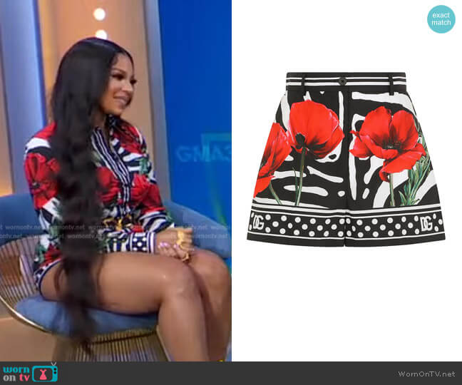 Poppy & Zebra-Print Poplin Shorts by Dolce & Gabbana worn by Ashanti on GMA
