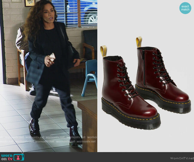 1460 Smooth Leather Lace Up Boots by Dr Martens worn by Emily Lopez (Jessica Camacho) on All Rise
