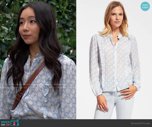 Ecru Fleurot Top in Ikat Plaid worn by Allie Nguyen (Kelsey Wang) on The Young and the Restless