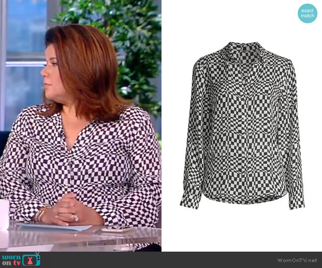 Elie Tahari Contorted Check Silk Blouse worn by Ana Navarro on The View
