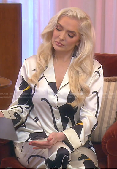 Erika's white cat print pajamas on The Real Housewives of Beverly Hills