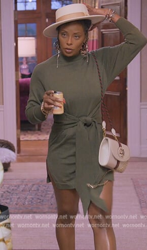 Eva’s green tie front sweater dress on The Real Housewives Ultimate Girls Trip