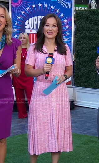 Eva's pink ribbed collared dress on Good Morning America