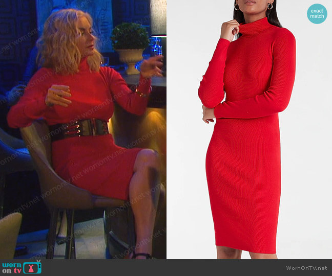 Ribbed Turtleneck Midi Sweater Dress by Express worn by Kristen DiMera (Eileen Davidson) on Days of our Lives