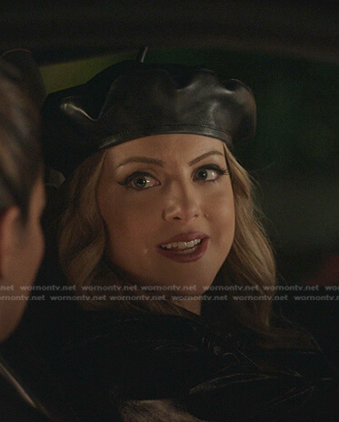 Fallon’s black leather coat and beret on Dynasty