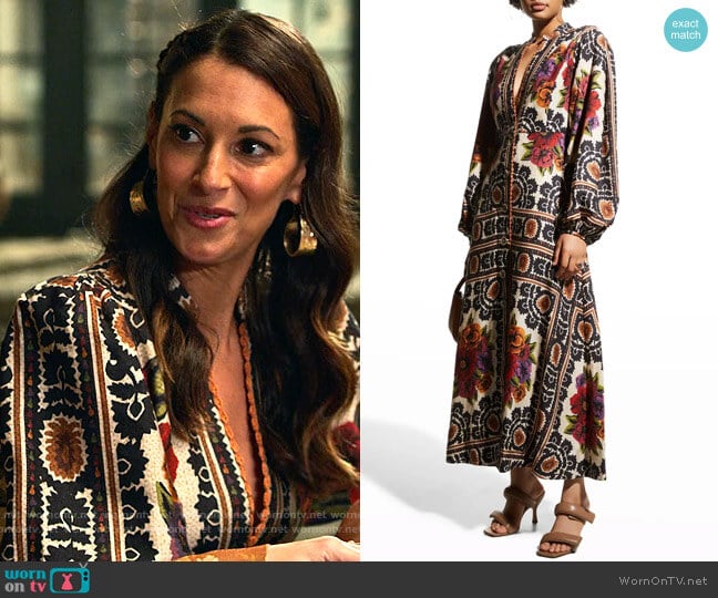 Farm Rio Flower Tapestry Maxi Dress worn by Amy (Angelique Cabral) on Maggie