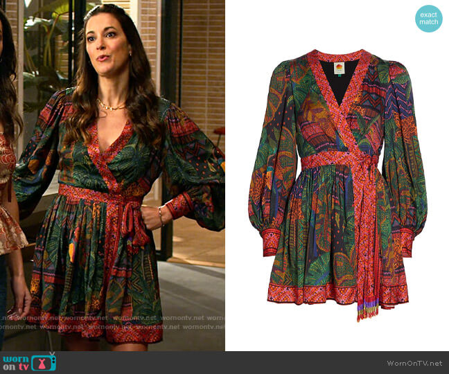 Farm Rio Forest Tapestry Wrap Dress worn by Amy (Angelique Cabral) on Maggie