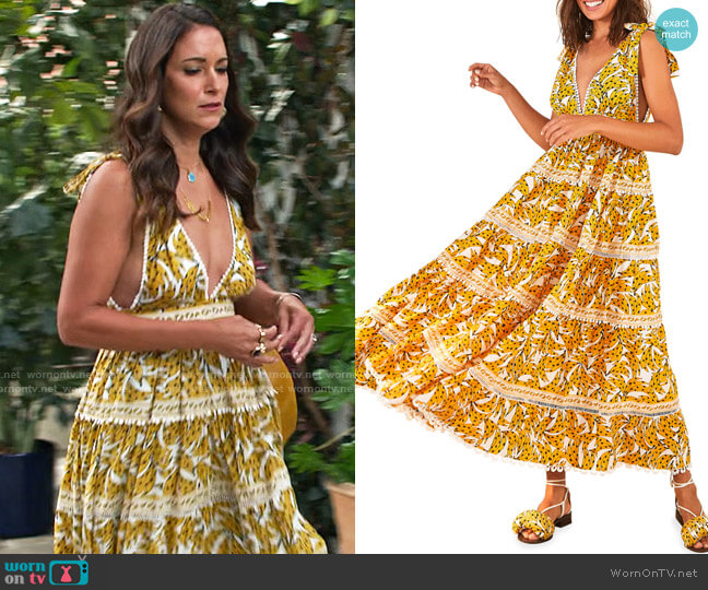 Farm Rio White Spotted Bananas Maxi Dress worn by Amy (Angelique Cabral) on Maggie
