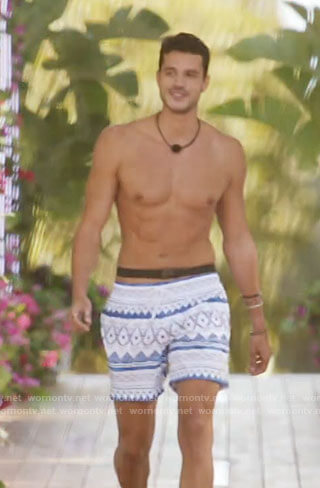 Felipe's white and blue printed shorts on Love Island USA