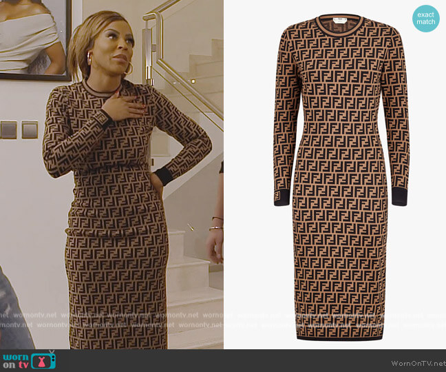 Fendi Long Sleeve Logo Cashmere Sweater Dress worn by Caroline Brooks (Caroline Brooks) on The Real Housewives of Dubai
