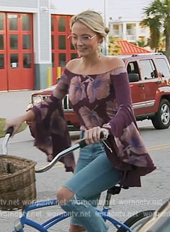 Taylor’s purple floral off shoulder top on Southern Charm
