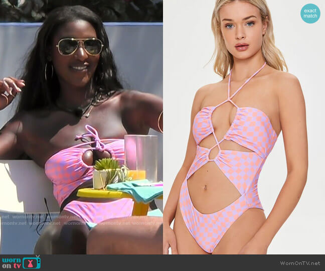 Forever 21 Checkered Cutout One-Piece Swimsuit worn by Zeta Morrison on Love Island USA