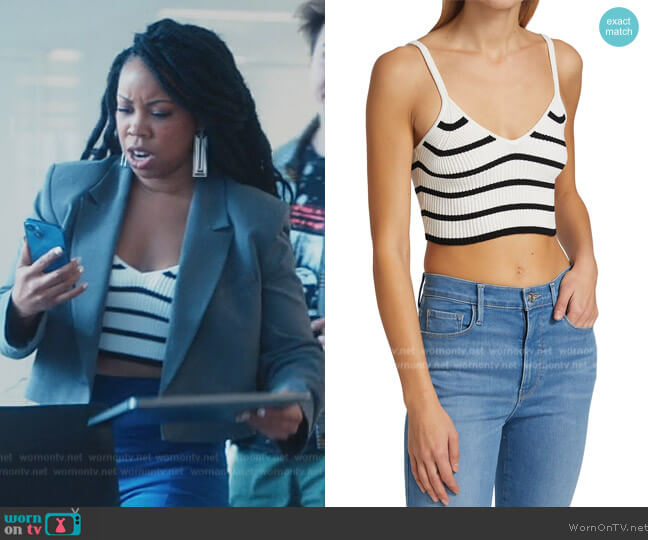 Frame Striped Ribbed-Knit Tank Top worn by Malika ( Toccarra Cash) on Everythings Trash