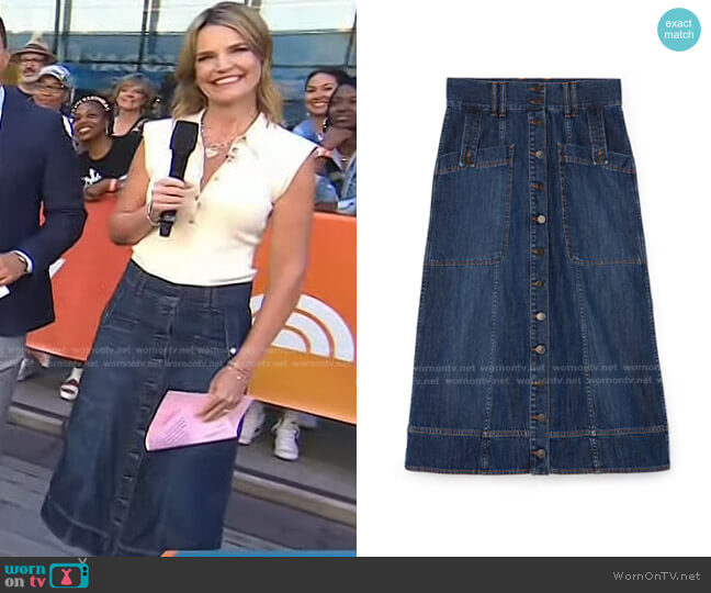Maddy Denim Skirt by G. Label worn by Savannah Guthrie on Today