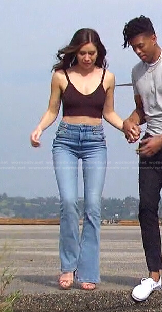Gabby’s brown cropped knit top and jeans on The Bachelorette