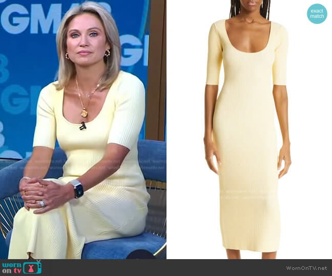 Rib Knit Midi Dress by Ganni worn by Amy Robach on Good Morning America