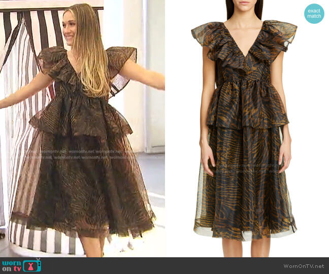 Ganni Tiger Print Organza Midi Dress worn by Rachel Recchia on The Bachelorette