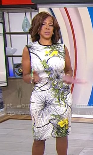 Gayle's white floral sleeveless dress on CBS Mornings