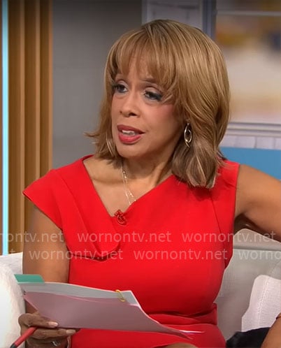 Gayle's red asymmetric neck dress on CBS Mornings