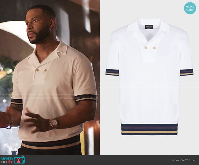 Short-Sleeved Organic-Cotton Polo Shirt by Giorgio Armani worn by Robert Christopher Riley on Dynasty