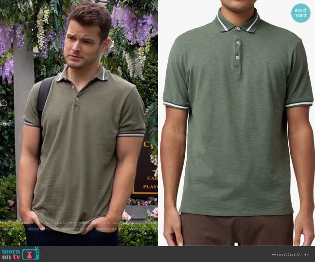 Good Man Brand Match Point Tipped Slub Short Sleeve Polo worn by Kyle Abbott (Michael Mealor) on The Young and the Restless