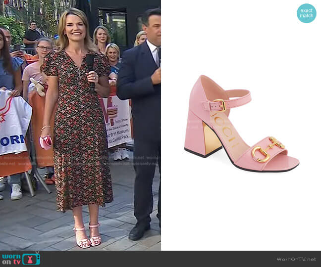 Baby Buckle Horsebit Ankle-Strap Sandals by Gucci worn by Savannah Guthrie on Today