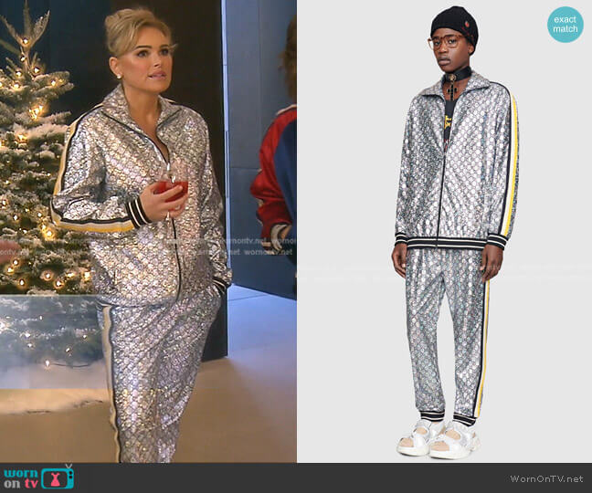 Gucci GG Laminated Track Jacket and Pants worn by Diana Jenkins on The Real Housewives of Beverly Hills