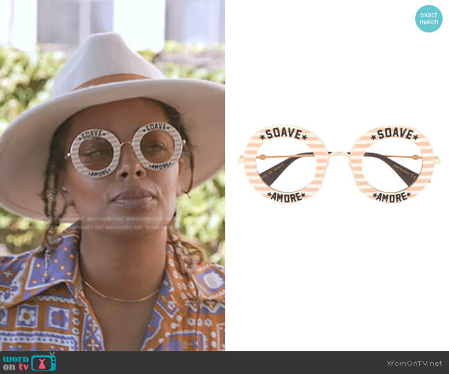 Stripe Detail Round Frame Sunglasses by Gucci worn by Eva Marcille Sterling on The Real Housewives Ultimate Girls Trip